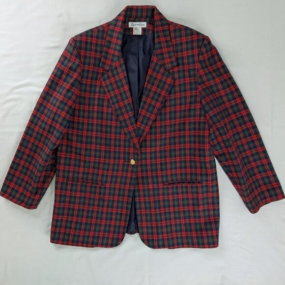 VTG Red Green Blue Plaid Button Front Wool Blazer Academia Revival - Picture 1 of 5